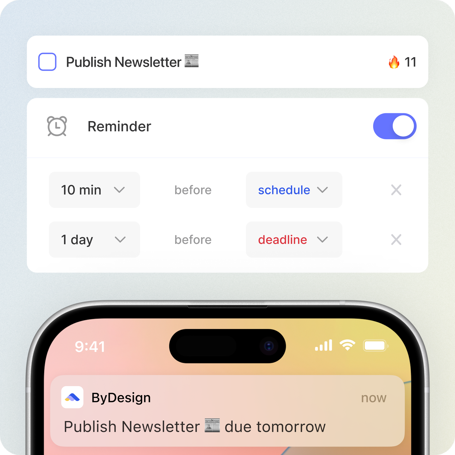 ByDesign reminders, habits and deadlines on iOS